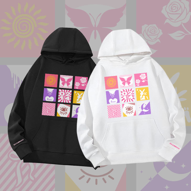 MODAKAWA Hoodie mit gemischtem Symbolgitter und Grafikmuster, schwere Ausführung - image 1