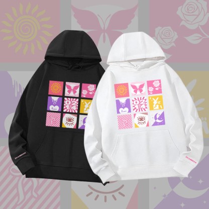 MODAKAWA Hoodie mit gemischtem Symbolgitter und Grafikmuster, schwere Ausführung - image 1
