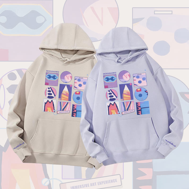 MODAKAWA Schwergewichtiger Hoodie mit abstraktem Farben -Gitter-Grafikmuster - image 1