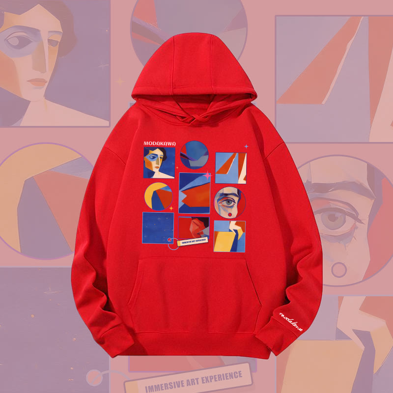 MODAKAWA Abstrakter Hoodie mit Porträtgitter-Grafik, schweres Material - Red - 2XL - image 3