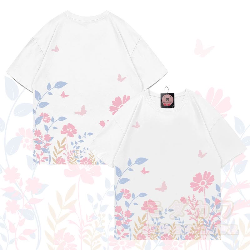 MODAKAWA T-Shirt mit Allover-Print von Blumen und Schmetterlingen - Weiß - 5XL - image 4