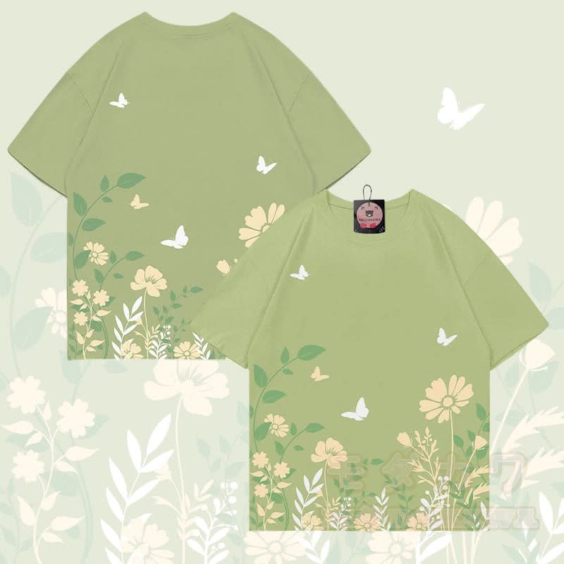 MODAKAWA T-Shirt mit Allover-Print von Blumen und Schmetterlingen - Grün - 5XL - image 2