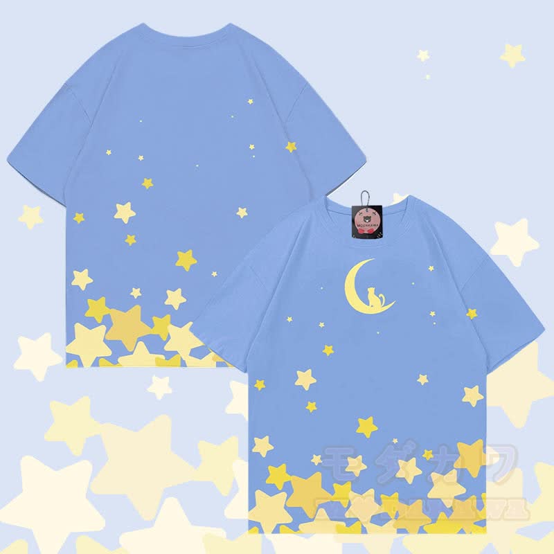 MODAKAWA T-Shirt mit Allover-Print von Sternen und Mond - Blau - 5XL - image 1