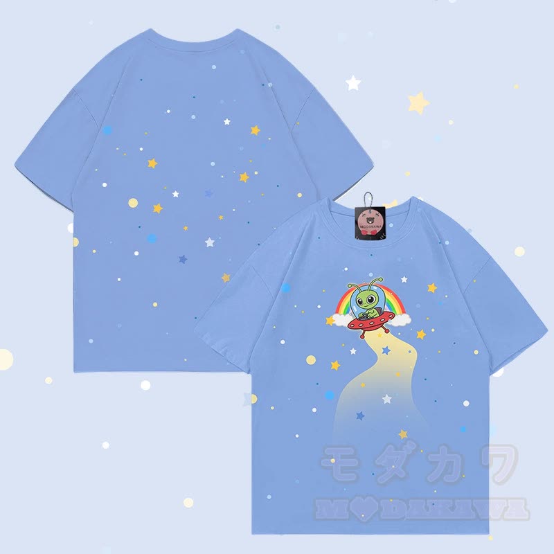 MODAKAWA Sternen-Alien-Grafik-Allover-Print-T-Shirt - Blau - 5XL - image 2