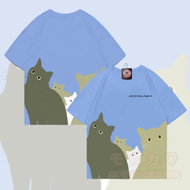 MODAKAWA Katzen-T-Shirt mit Allover-Print - Blau - 5XL - image 1