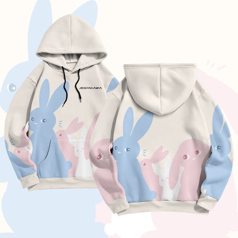 MODAKAWA Pullover-Hoodie mit pastellfarbenem Hasenmotiv und Allover-Print - Apricot - 8XL - image 1