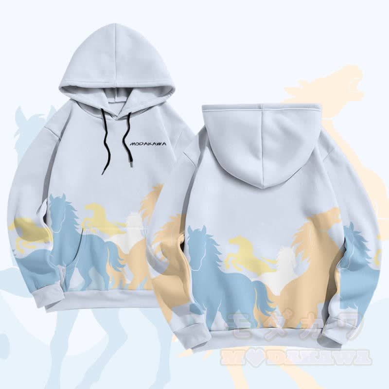 MODAKAWA Pullover-Hoodie mit Allover-Print eines galoppierenden Pferdes - Blau - 5XL - image 2