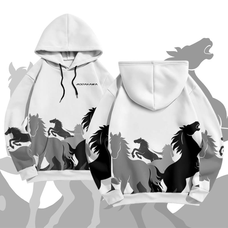 MODAKAWA Pullover-Hoodie mit Allover-Print eines galoppierenden Pferdes - White - 8XL - image 1