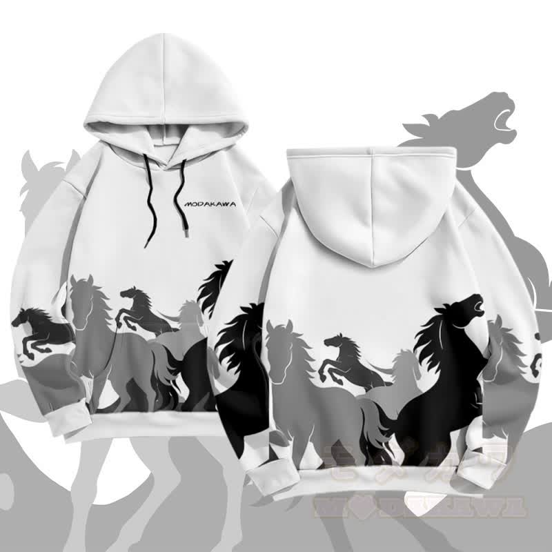 MODAKAWA Pullover-Hoodie mit Allover-Print eines galoppierenden Pferdes - Weiß - 5XL - image 1