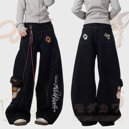 MODAKAWA X atka Fox Smoking Graphic Denim Cargo Pants - Schwarz - 3XL - image 1