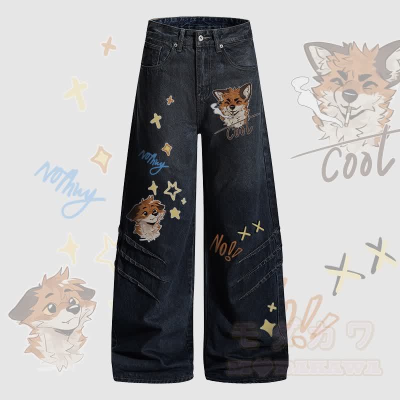 MODAKAWA X atka Fox Smoking Graphic Denim Pants - Dunkelblau - 2XL - image 2