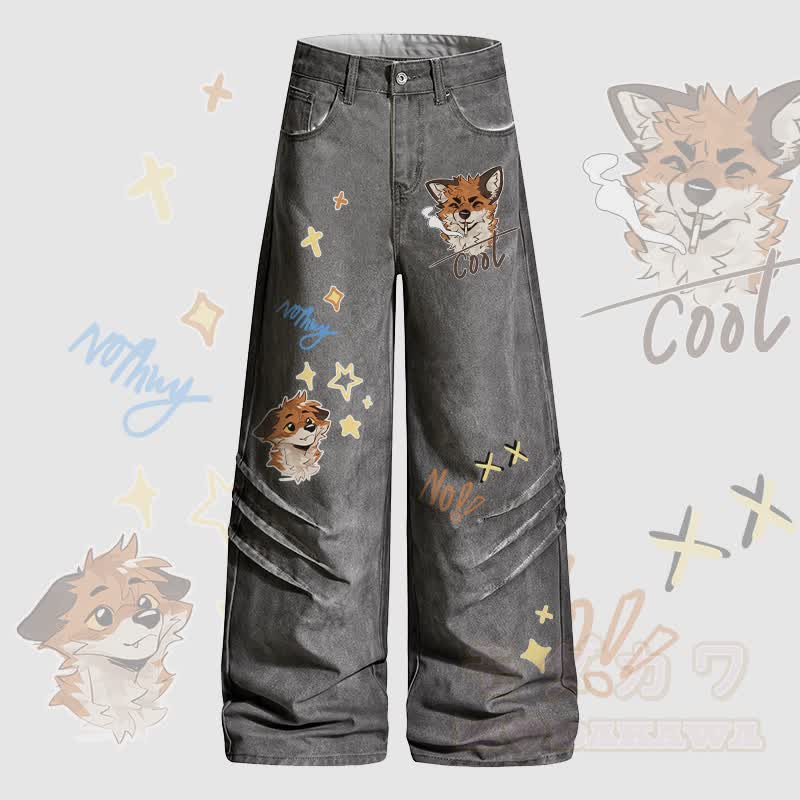 MODAKAWA X atka Fox Smoking Graphic Denim Pants - Grau - 2XL - image 1