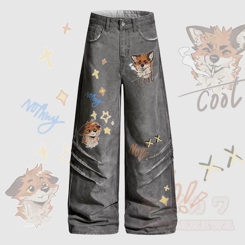 MODAKAWA X atka Fox Smoking Graphic Denim Pants - Grau - 2XL - image 1