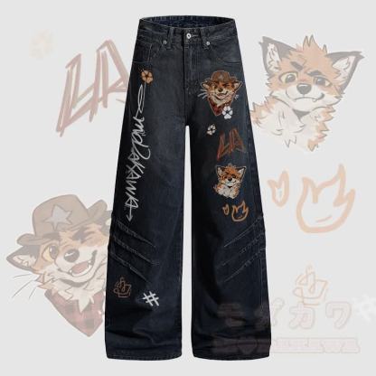 MODAKAWA X atka Cowboy Fox Winking Graphic Denim Pants - Dunkelblau - 2XL - image 1