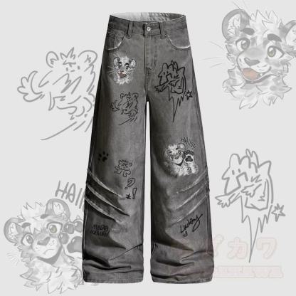 MODAKAWA X atka Cheeky Tiger Face Graphic Denim Pants - Grau - 2XL - image 1