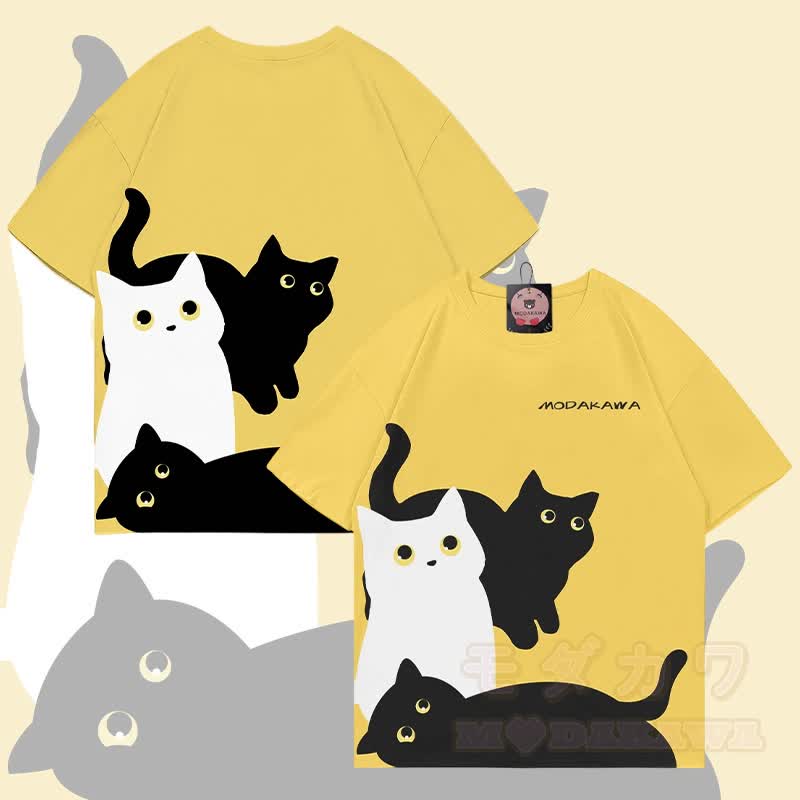 MODAKAWA T-Shirt mit Allover-Print und neugieriger Katze - Gelb - 5XL - image 2