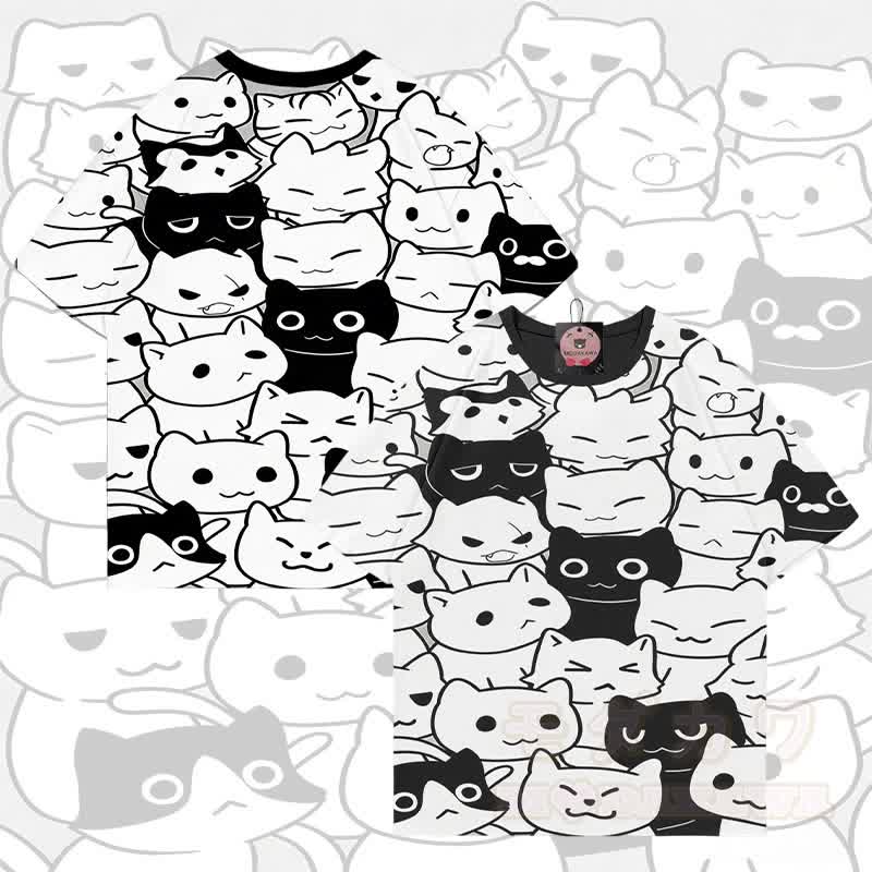 MODAKAWA T-Shirt mit buntem Katzenmotiv und Allover-Print - Weiß - 5XL - image 2