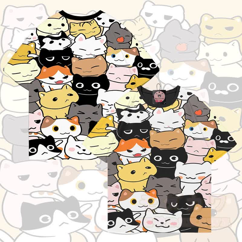 MODAKAWA T-Shirt mit buntem Katzenmotiv und Allover-Print - Mehrfarbig - 5XL - image 1