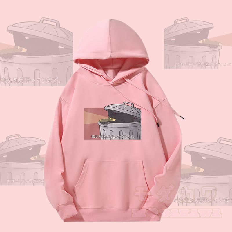 MODAKAWA Hideout Kapuzenpullover mit schwarzem Katzenmotiv und Fleece-Futter - Rosa - 5XL - image 1