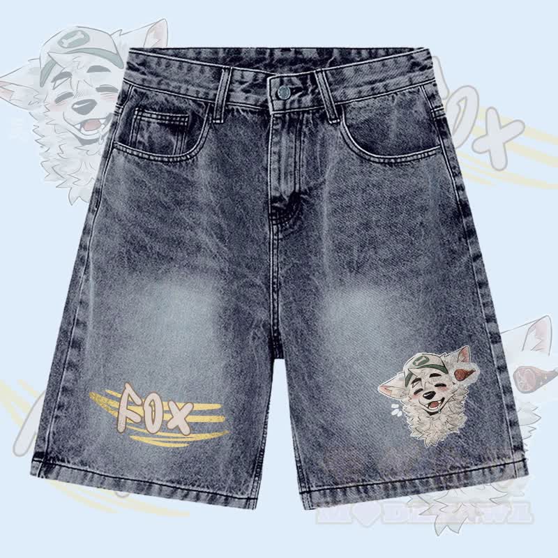 MODAKAWA X atka Fox Wants Meat Grafik-Denim-Shorts - Grau - 3XL - image 1