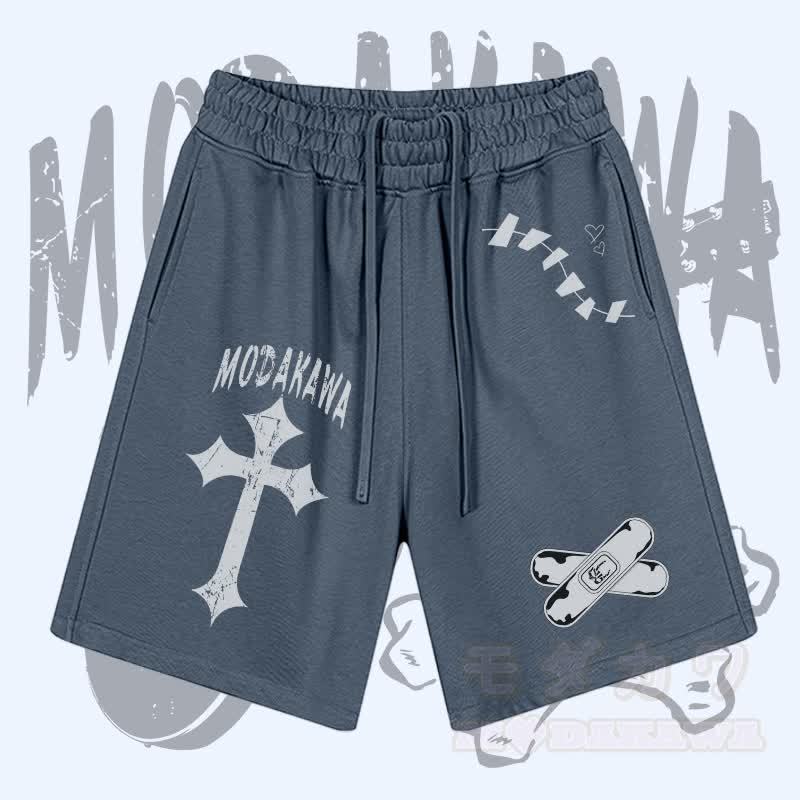 MODAKAWA Cross Bandage Graphic Drawstring Shorts - Blau - 2XL - image 2