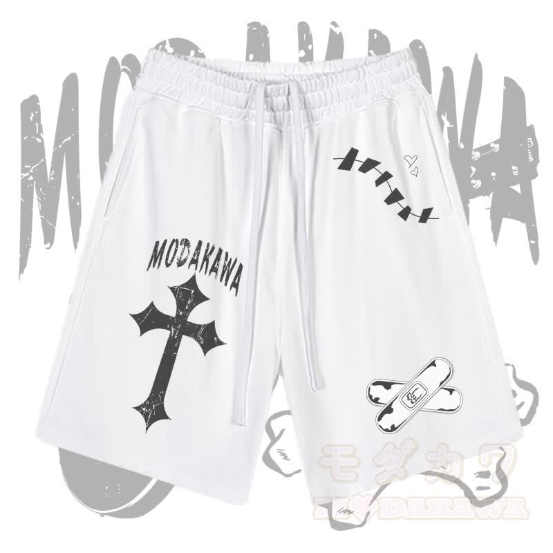 MODAKAWA Cross Bandage Graphic Drawstring Shorts - Weiß - 2XL - image 1