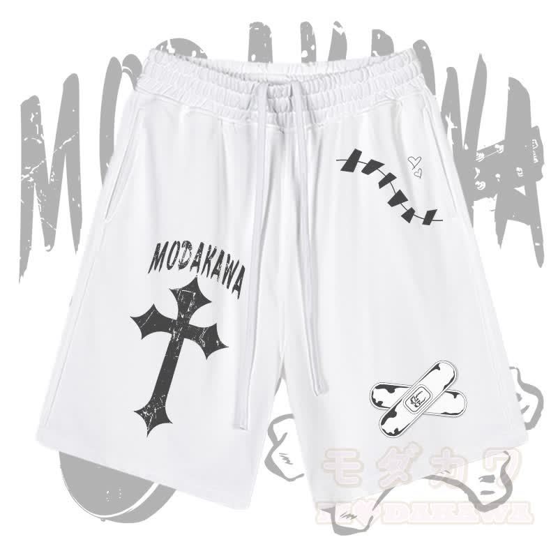 MODAKAWA Cross Bandage Graphic Drawstring Shorts - Weiß - 2XL - image 1