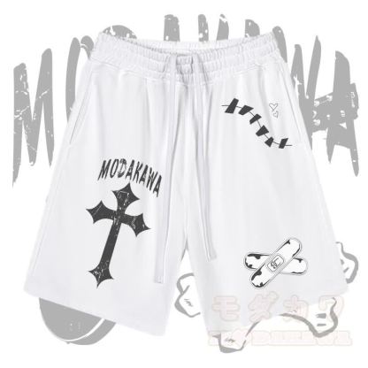 MODAKAWA Cross Bandage Graphic Drawstring Shorts - Weiß - 2XL - image 1