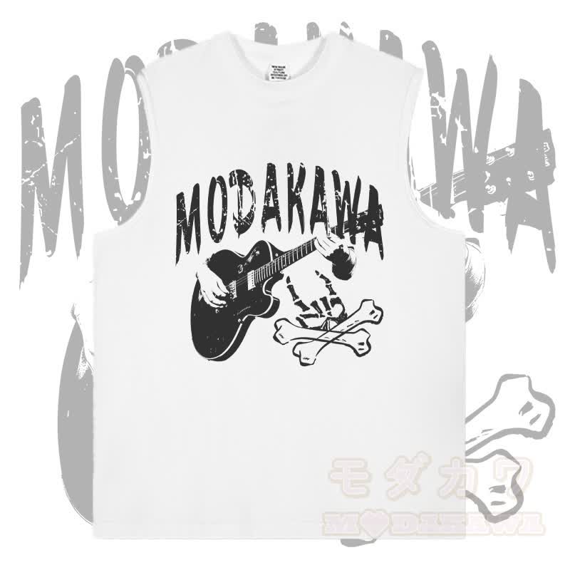 MODAKAWA Ärmelloses T-Shirt mit Gitarrenschädel-Grafik - Weiß - 2XL - image 2