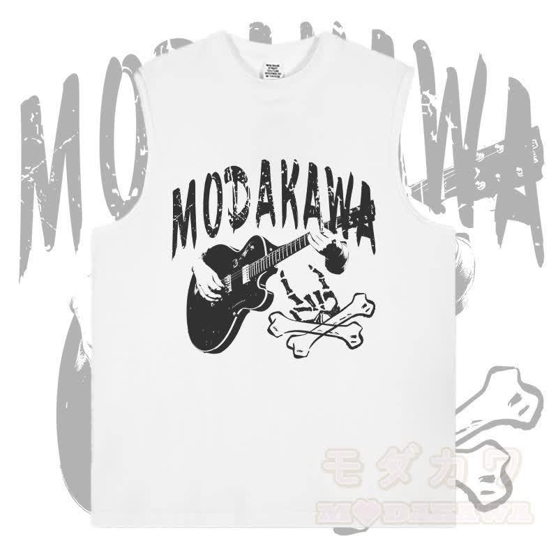 MODAKAWA Ärmelloses T-Shirt mit Gitarrenschädel-Grafik - Weiß - 2XL - image 2