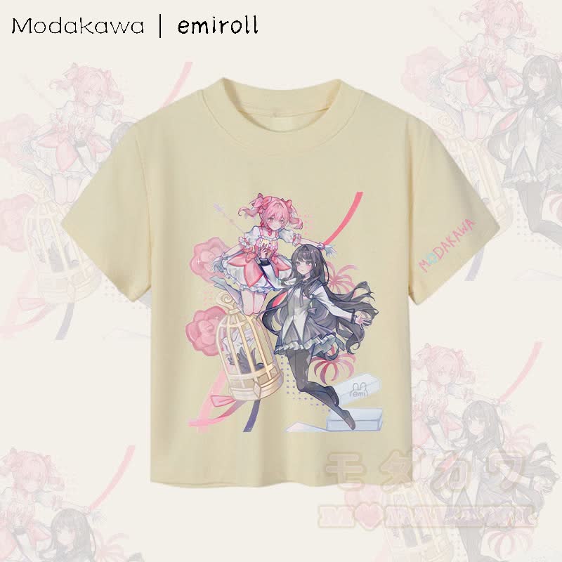 MODAKAWA X emiroll Madoka Homura Grafik Damen Cropped T-Shirt 92% gekämmte Baumwolle - Aprikose - XL - image 2