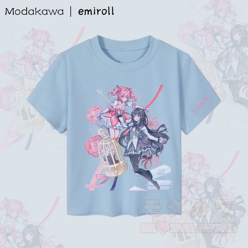 MODAKAWA X emiroll Madoka Homura Grafik Damen Cropped T-Shirt 92% gekämmte Baumwolle - Blau - XL - image 1