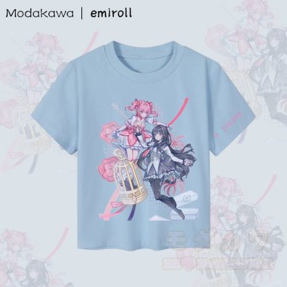 MODAKAWA X emiroll Madoka Homura Grafik Damen Cropped T-Shirt 92% gekämmte Baumwolle - Blau - XL - image 1