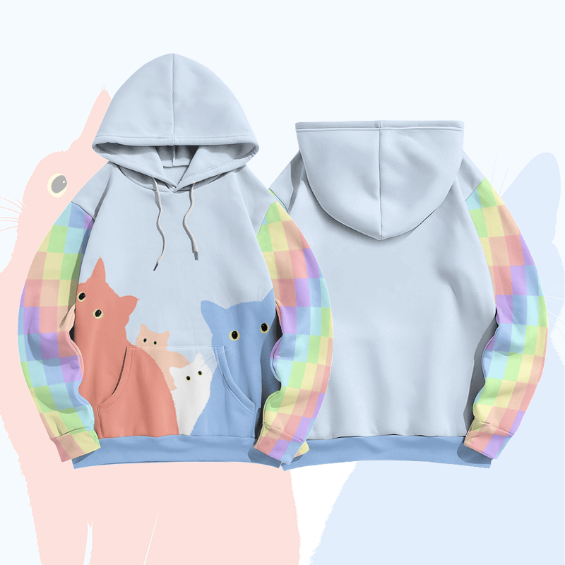 MODAKAWA Pullover-Hoodie mit Regenbogenkatzen-Motiv und Allover-Print - Blue - 8XL - image 1