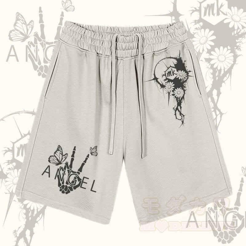 MODAKAWA Shorts mit Blumen-Skelett-Hand-Grafik und Kordelzug - Aprikose - 2XL - image 2