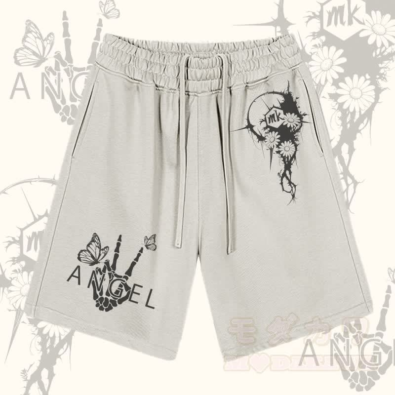 MODAKAWA Shorts mit Blumen-Skelett-Hand-Grafik und Kordelzug - Aprikose - 2XL - image 2