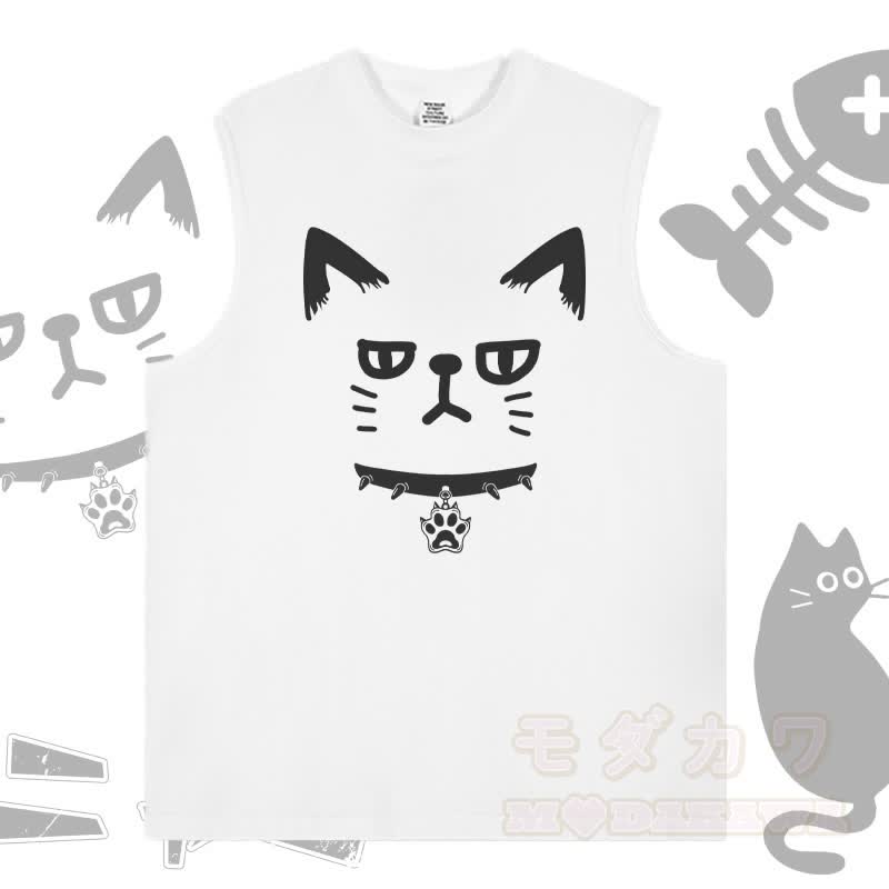 MODAKAWA Ärmelloses T-Shirt mit Katzenmotiv - Weiß - 2XL - image 2