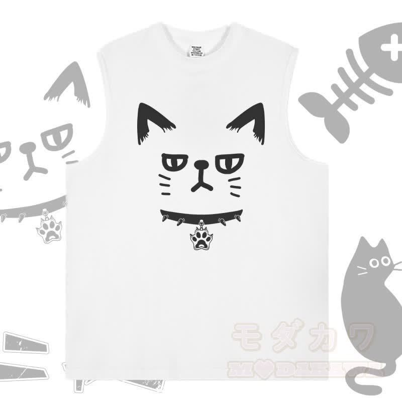 MODAKAWA Ärmelloses T-Shirt mit Katzenmotiv - Weiß - 2XL - image 2
