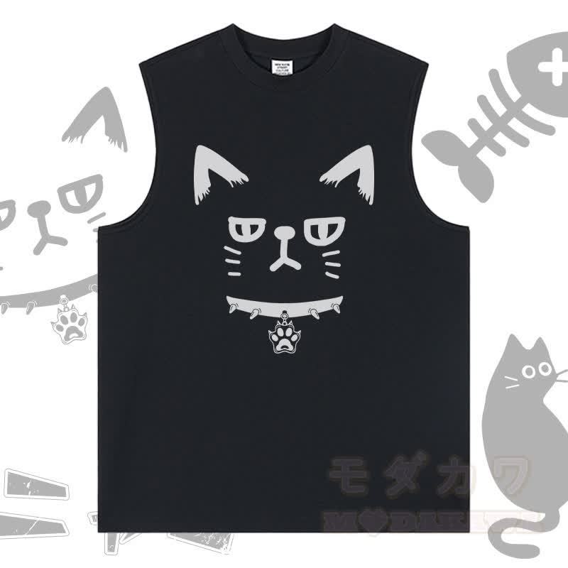 MODAKAWA Ärmelloses T-Shirt mit Katzenmotiv - Schwarz - 2XL - image 1