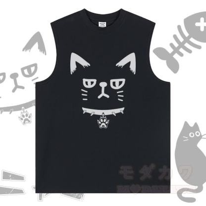MODAKAWA Ärmelloses T-Shirt mit Katzenmotiv - Schwarz - 2XL - image 1
