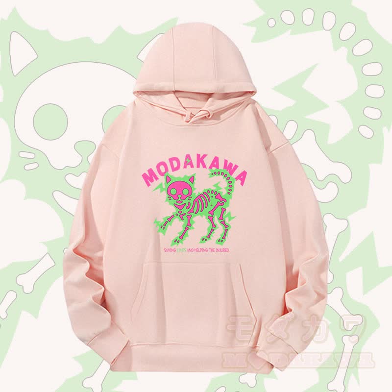 MODAKAWA Schwergewichtiger Hoodie mit elektrisiertem Skelettkatzen-Motiv - Rosa - 2XL - image 2