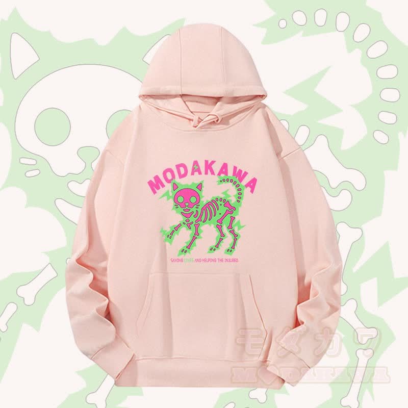 MODAKAWA Schwergewichtiger Hoodie mit elektrisiertem Skelettkatzen-Motiv - Rosa - 2XL - image 2