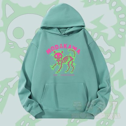 MODAKAWA Schwergewichtiger Hoodie mit elektrisiertem Skelettkatzen-Motiv - Grün - 2XL - image 1