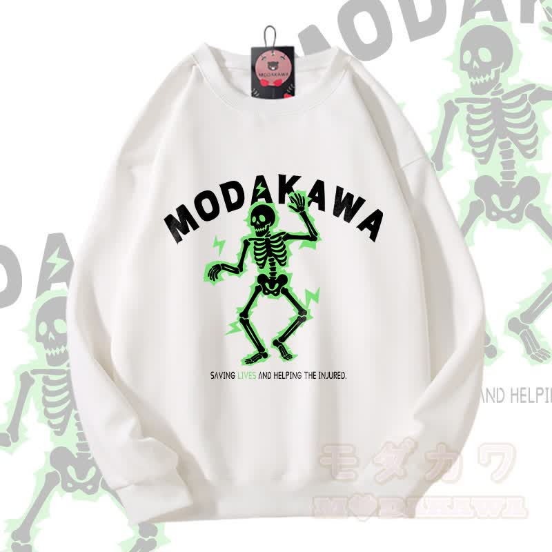 MODAKAWA Unisex-Sweatshirt mit elektrisiertem Totenkopf-Motiv - Weiß - 5XL - image 4