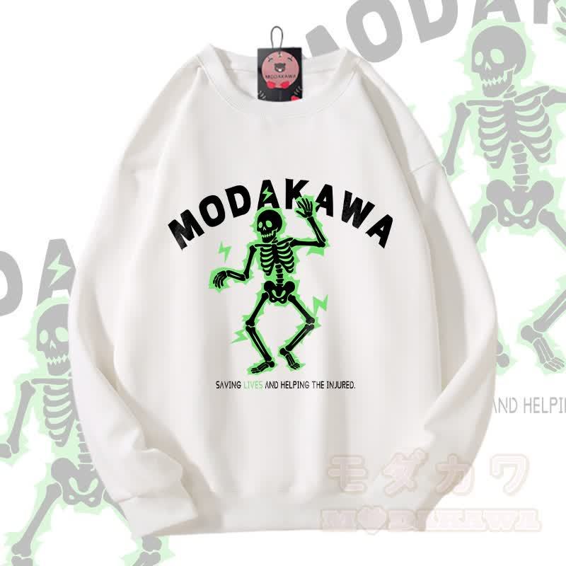 MODAKAWA Unisex-Sweatshirt mit elektrisiertem Totenkopf-Motiv - Weiß - 5XL - image 4