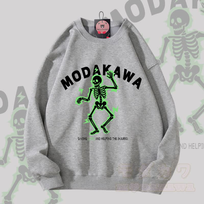 MODAKAWA Unisex-Sweatshirt mit elektrisiertem Totenkopf-Motiv - Grau A - 5XL - image 3