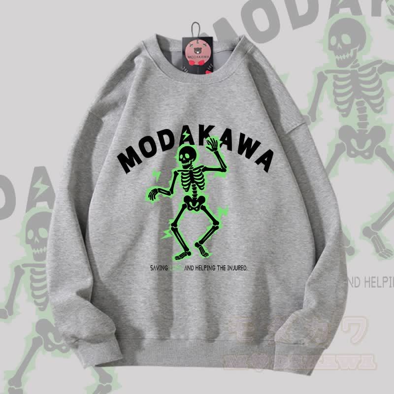 MODAKAWA Unisex-Sweatshirt mit elektrisiertem Totenkopf-Motiv - Grau A - 5XL - image 3