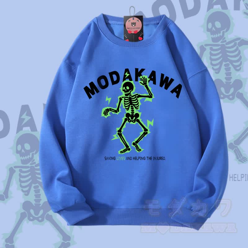 MODAKAWA Unisex-Sweatshirt mit elektrisiertem Totenkopf-Motiv - Königsblau - 5XL - image 2