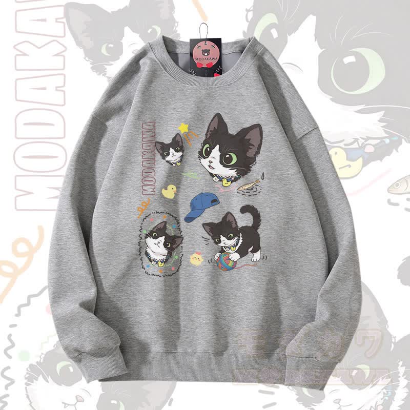 MODAKAWA Unisex-Sweatshirt mit frechem schwarzen Katzenmotiv - Grau - 5XL - image 1