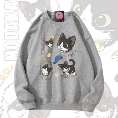 MODAKAWA Unisex-Sweatshirt mit frechem schwarzen Katzenmotiv - Grau - 5XL - image 1